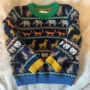 Mini Boden Multicolor Animal Pattern Crewneck Sweater